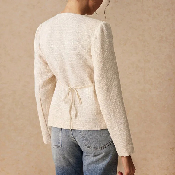 Apricot Casual Women's Elegant Wool Coat With Front Button Closure - Picture 3 of 7